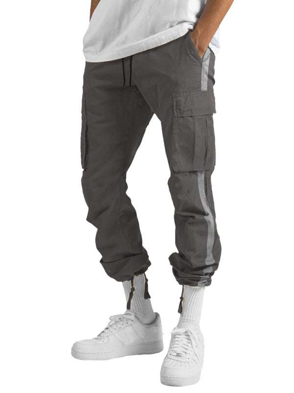 Stylish Men's Color-Blocked Casual Overalls with Drawstring and Pockets for Effortless Fashion