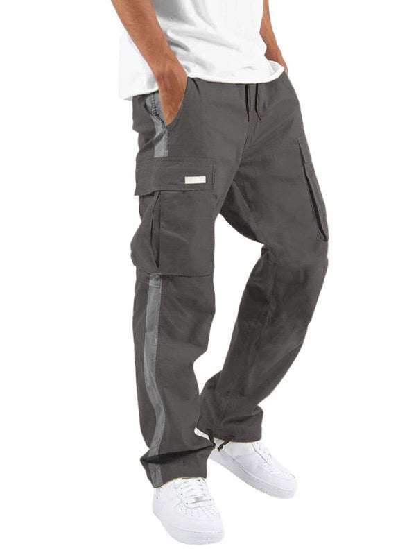 Stylish Men's Color-Blocked Casual Overalls with Drawstring and Pockets for Effortless Fashion