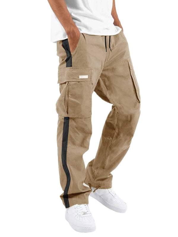 Stylish Men's Color-Blocked Casual Overalls with Drawstring and Pockets for Effortless Fashion