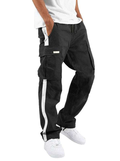 Stylish Men's Color-Blocked Casual Overalls with Drawstring and Pockets for Effortless Fashion