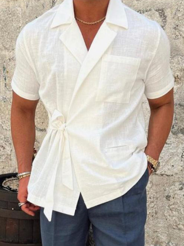 Sophisticated Men's Short-Sleeved Lace Shirt for a Stylish Upgrade