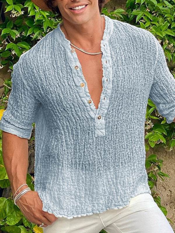 Chic Men's Linen Oversized Cold Shoulder Button-Up Shirt for Effortless Street Style