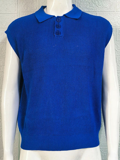 Stylish Men's Knitted Polo Top with Lapel Collar - Solid Color Elegance for Spring-Summer