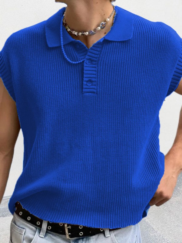 Stylish Men's Knitted Polo Top with Lapel Collar - Solid Color Elegance for Spring-Summer