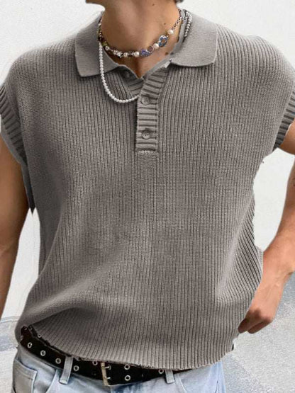 Stylish Men's Knitted Polo Top with Lapel Collar - Solid Color Elegance for Spring-Summer