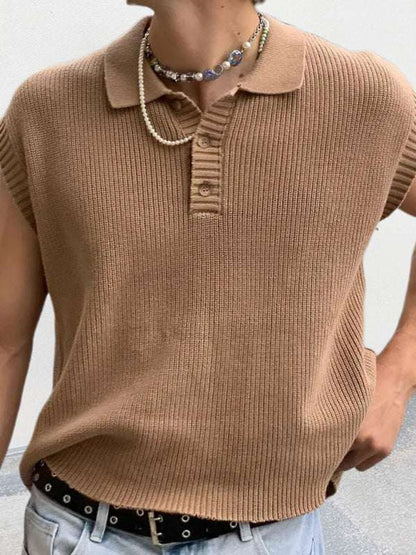 Stylish Men's Knitted Polo Top with Lapel Collar - Solid Color Elegance for Spring-Summer