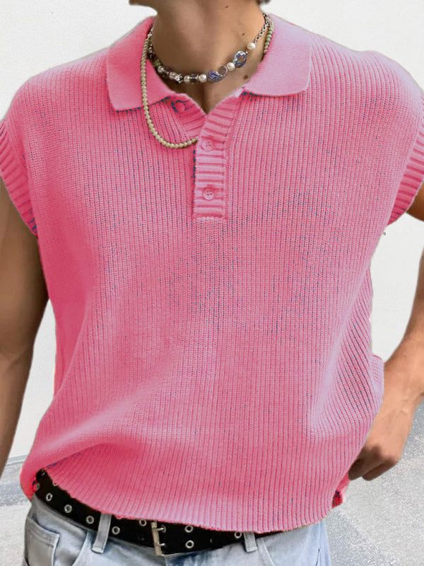 Stylish Men's Knitted Polo Top with Lapel Collar - Solid Color Elegance for Spring-Summer