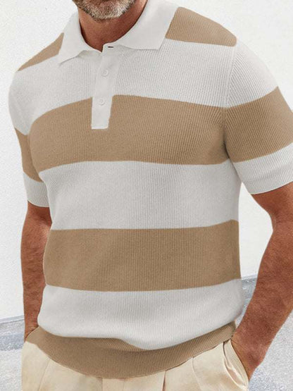 Vibrant Striped Men's Short-Sleeved Polo Knit - Elevate Your Spring-Summer Style!