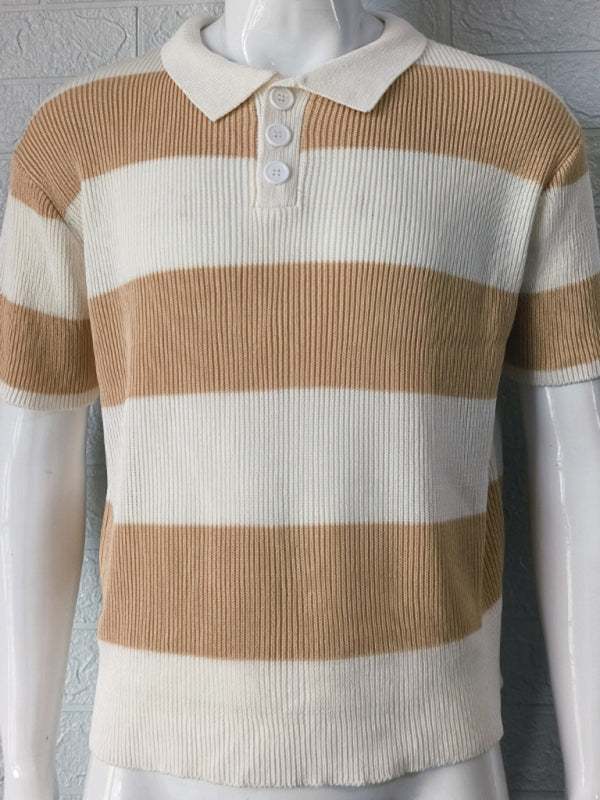 Vibrant Striped Men's Short-Sleeved Polo Knit - Elevate Your Spring-Summer Style!