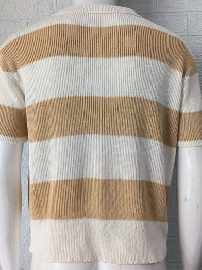 Vibrant Striped Men's Short-Sleeved Polo Knit - Elevate Your Spring-Summer Style!