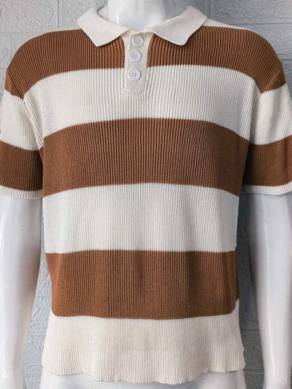 Vibrant Striped Men's Short-Sleeved Polo Knit - Elevate Your Spring-Summer Style!