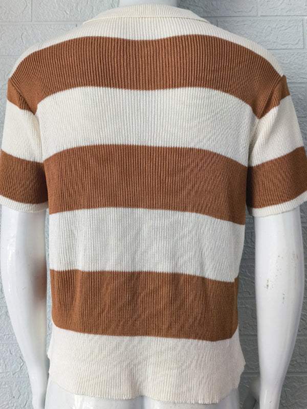 Vibrant Striped Men's Short-Sleeved Polo Knit - Elevate Your Spring-Summer Style!