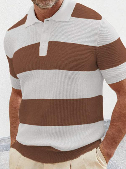 Vibrant Striped Men's Short-Sleeved Polo Knit - Elevate Your Spring-Summer Style!