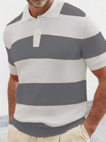 Vibrant Striped Men's Short-Sleeved Polo Knit - Elevate Your Spring-Summer Style!