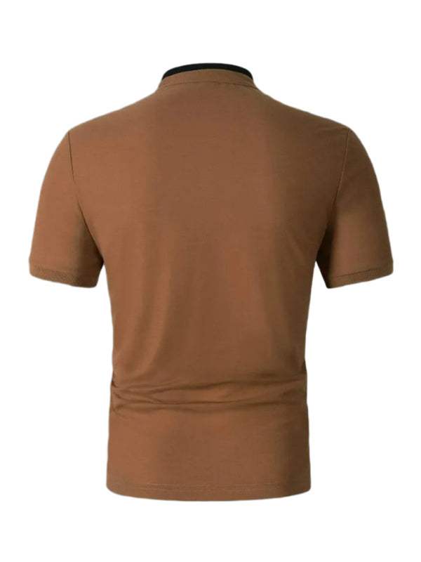 Elevate Your Style: Men's Sleek Solid Color Knitted Polo Shirt with Stand-Up Collar