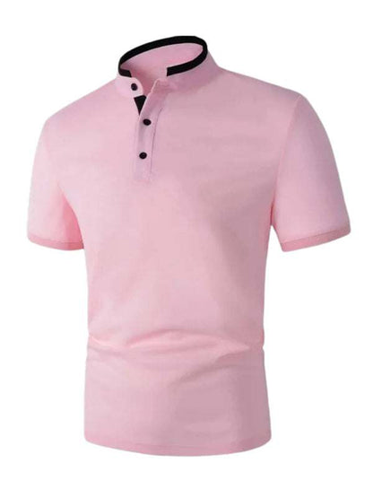 Elevate Your Style: Men's Sleek Solid Color Knitted Polo Shirt with Stand-Up Collar