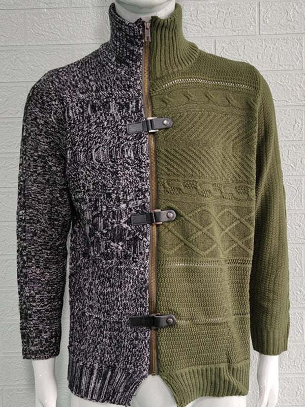 Sophisticated High-Necked Knit Cardigan for Men - Stylish Long-Sleeved Comfort with Chic Buckle Detailing