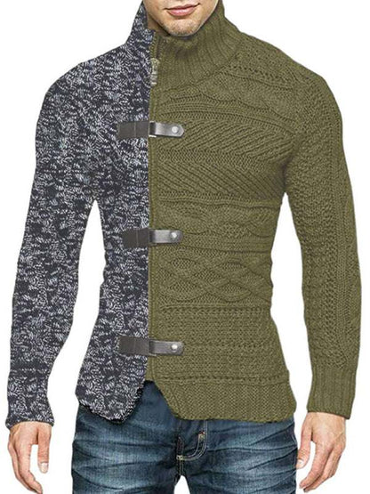 Sophisticated High-Necked Knit Cardigan for Men - Stylish Long-Sleeved Comfort with Chic Buckle Detailing