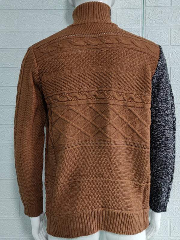 Sophisticated High-Necked Knit Cardigan for Men - Stylish Long-Sleeved Comfort with Chic Buckle Detailing