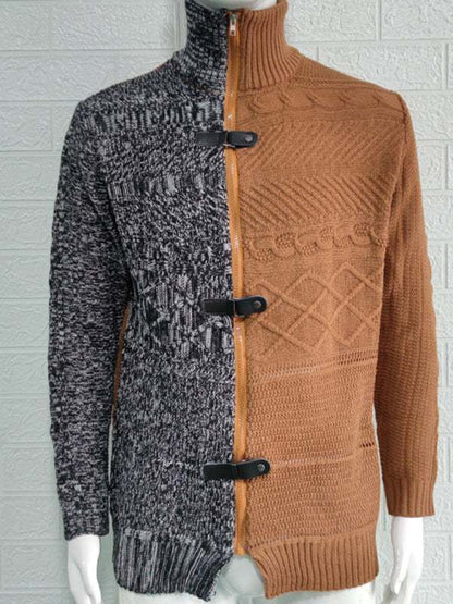 Sophisticated High-Necked Knit Cardigan for Men - Stylish Long-Sleeved Comfort with Chic Buckle Detailing