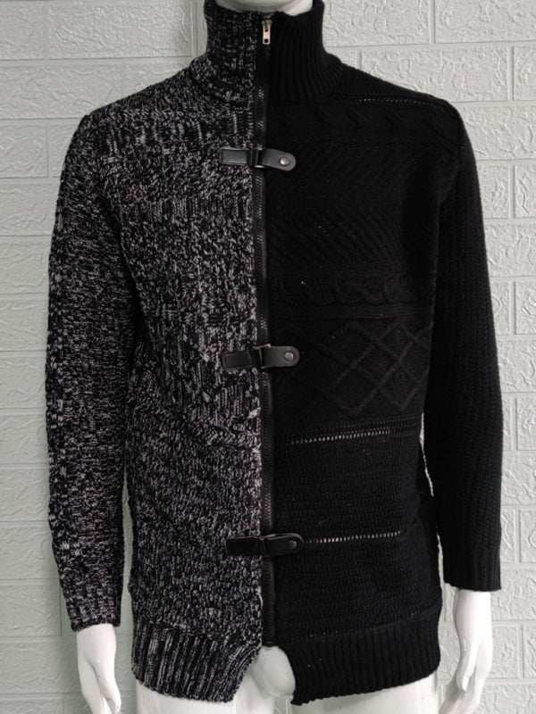 Sophisticated High-Necked Knit Cardigan for Men - Stylish Long-Sleeved Comfort with Chic Buckle Detailing