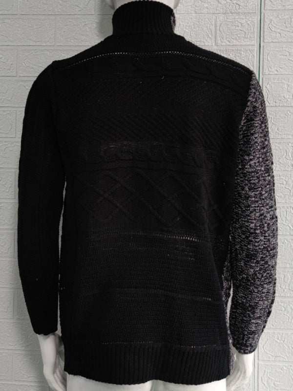 Sophisticated High-Necked Knit Cardigan for Men - Stylish Long-Sleeved Comfort with Chic Buckle Detailing