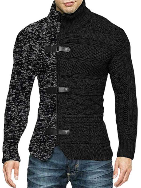 Sophisticated High-Necked Knit Cardigan for Men - Stylish Long-Sleeved Comfort with Chic Buckle Detailing