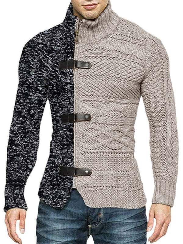 Sophisticated High-Necked Knit Cardigan for Men - Stylish Long-Sleeved Comfort with Chic Buckle Detailing