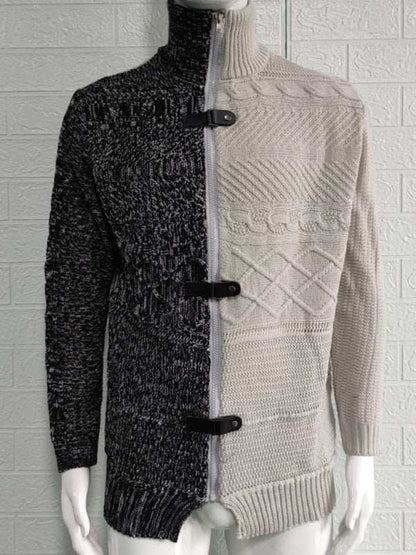 Sophisticated High-Necked Knit Cardigan for Men - Stylish Long-Sleeved Comfort with Chic Buckle Detailing