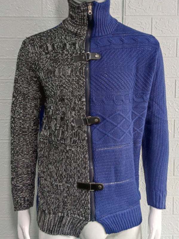 Sophisticated High-Necked Knit Cardigan for Men - Stylish Long-Sleeved Comfort with Chic Buckle Detailing