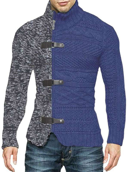 Sophisticated High-Necked Knit Cardigan for Men - Stylish Long-Sleeved Comfort with Chic Buckle Detailing