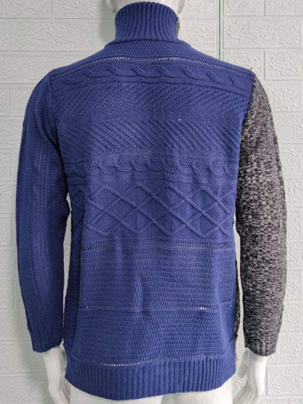 Sophisticated High-Necked Knit Cardigan for Men - Stylish Long-Sleeved Comfort with Chic Buckle Detailing