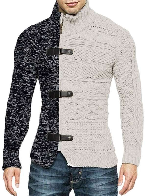 Sophisticated High-Necked Knit Cardigan for Men - Stylish Long-Sleeved Comfort with Chic Buckle Detailing