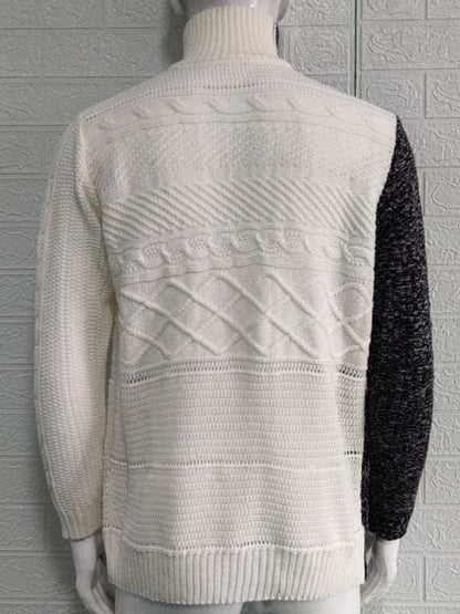 Sophisticated High-Necked Knit Cardigan for Men - Stylish Long-Sleeved Comfort with Chic Buckle Detailing