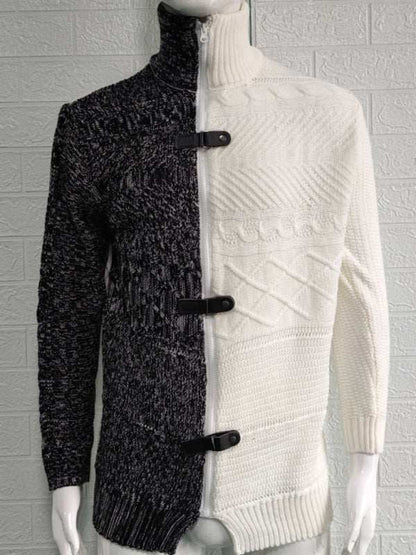 Sophisticated High-Necked Knit Cardigan for Men - Stylish Long-Sleeved Comfort with Chic Buckle Detailing