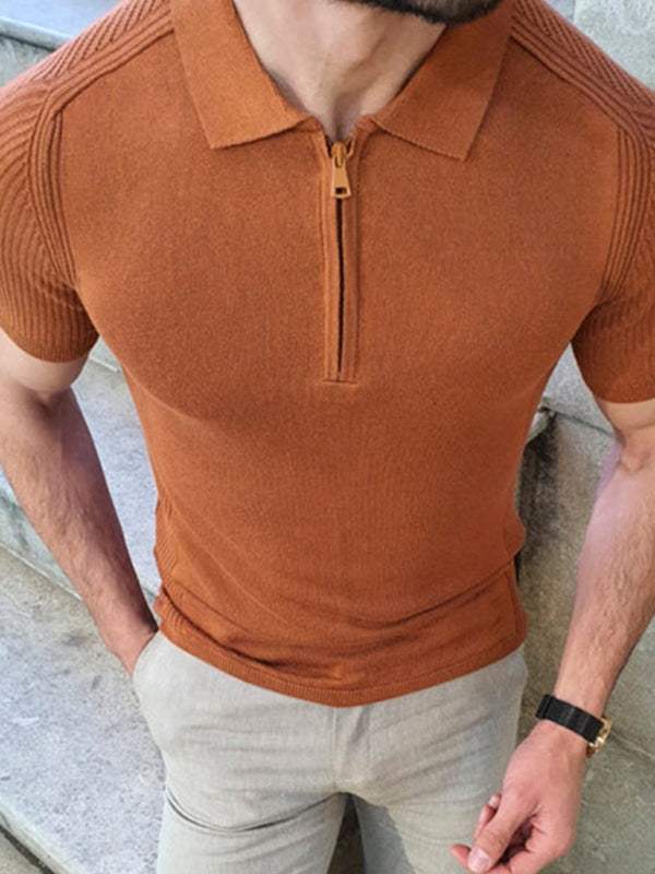 Sleek Slim Fit Polo Collar Short-Sleeve Knitted Sweater for Effortless Style