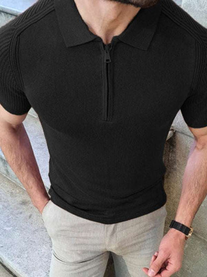 Sleek Slim Fit Polo Collar Short-Sleeve Knitted Sweater for Effortless Style