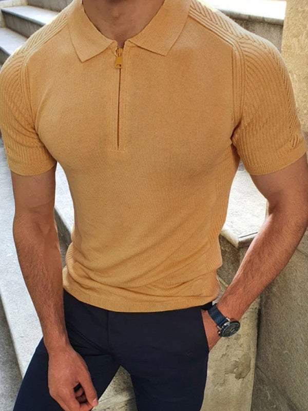 Sleek Slim Fit Polo Collar Short-Sleeve Knitted Sweater for Effortless Style