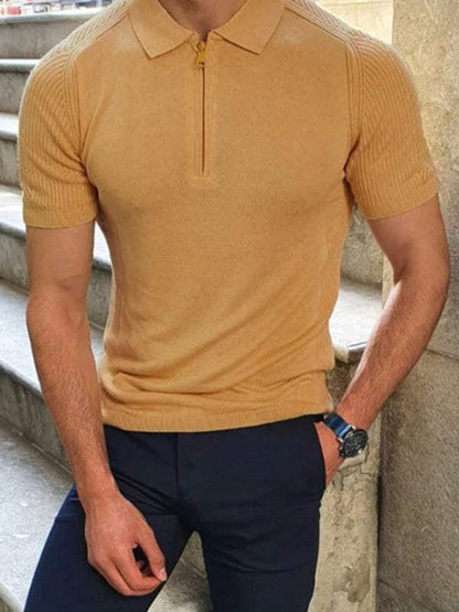 Sleek Slim Fit Polo Collar Short-Sleeve Knitted Sweater for Effortless Style