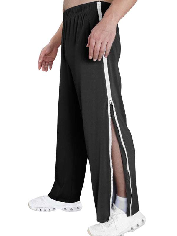 Trendy Men's Solid Color Sports Sweatpants with Side Zipper - Comfortable and Stylish for All Seasons