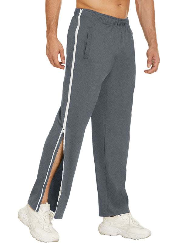 Trendy Men's Solid Color Sports Sweatpants with Side Zipper - Comfortable and Stylish for All Seasons