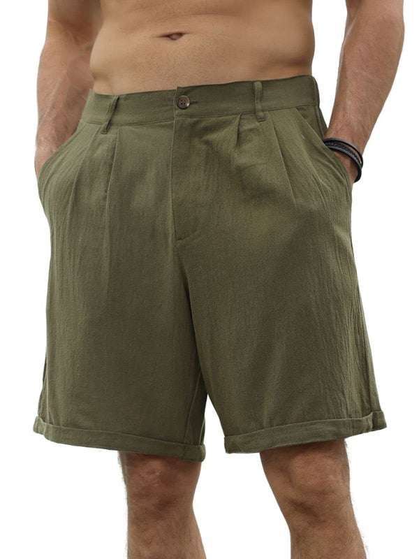 Stylish Men's Beach Shorts with Button Detail and Comfortable Elastic Waist