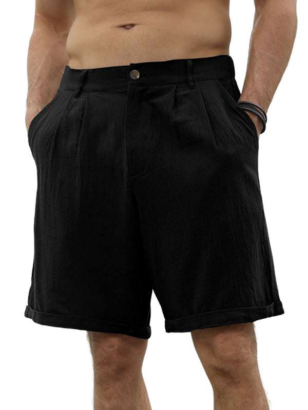 Stylish Men's Beach Shorts with Button Detail and Comfortable Elastic Waist