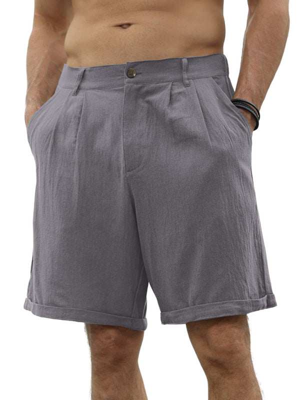 Stylish Men's Beach Shorts with Button Detail and Comfortable Elastic Waist