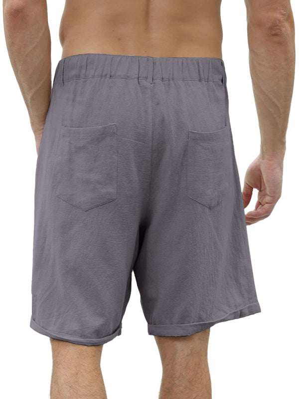 Stylish Men's Beach Shorts with Button Detail and Comfortable Elastic Waist