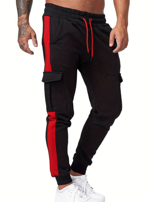 Men's Stylish Color-Blocked Velvet Cargo Sweatpants