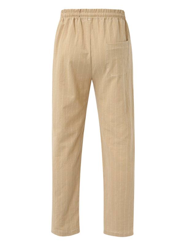 Stylish Striped Men's Beach Trousers with Elastic Waist and Lace-up Design for Effortless Summer Vibes