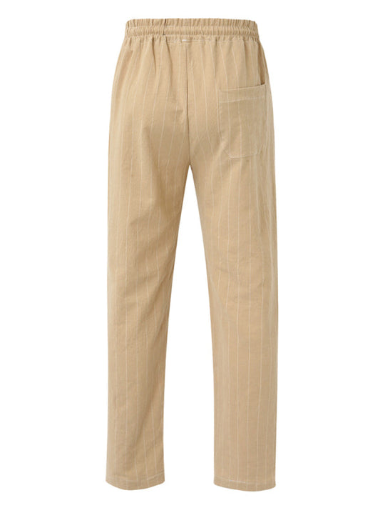 Men's Striped Beach Pants with Lace-Up Elastic Waist