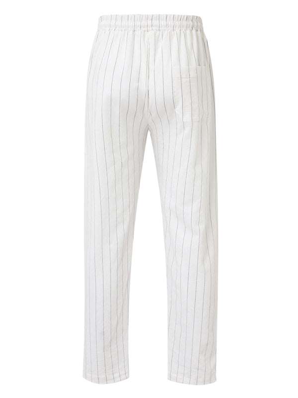 Stylish Striped Men's Beach Trousers with Elastic Waist and Lace-up Design for Effortless Summer Vibes