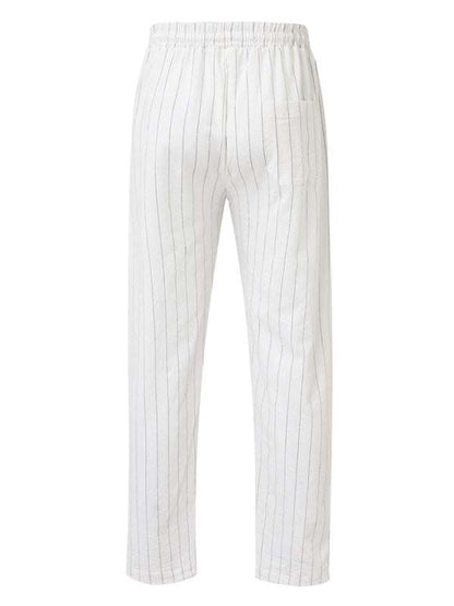 Stylish Striped Men's Beach Trousers with Elastic Waist and Lace-up Design for Effortless Summer Vibes